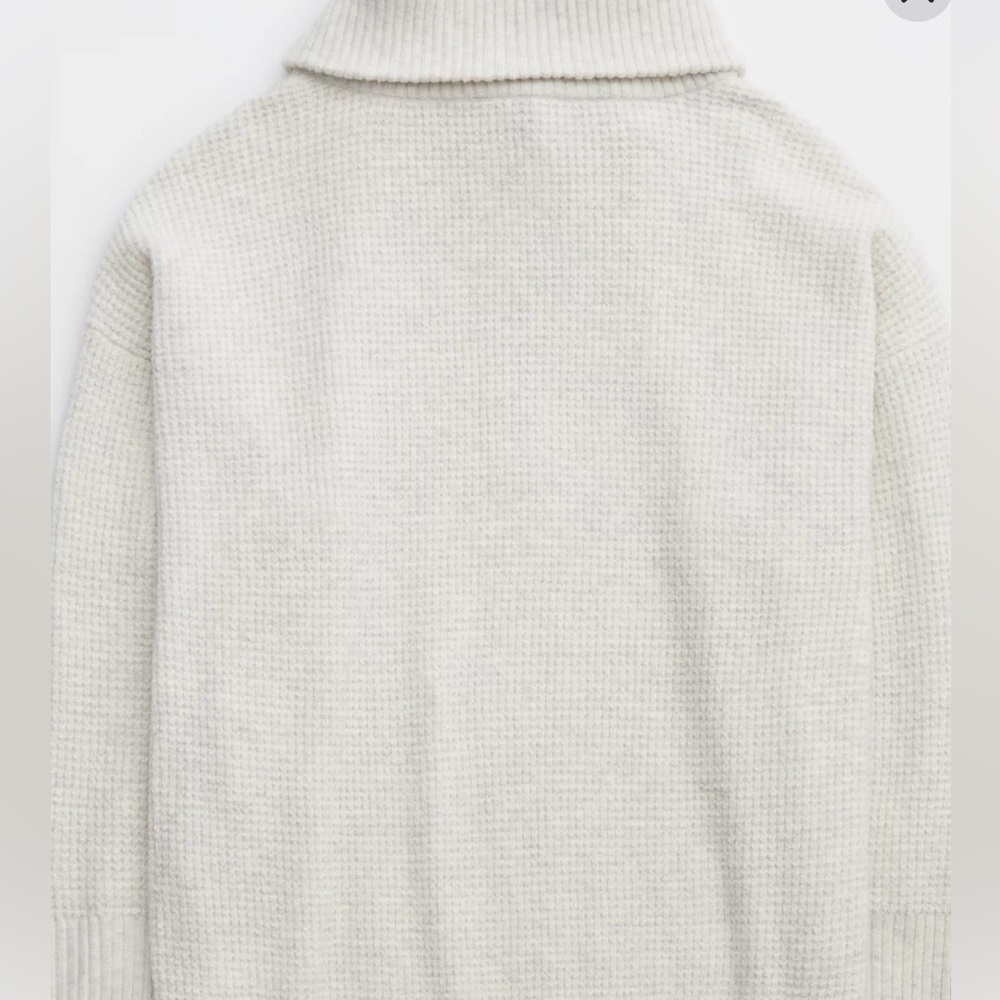 AERIE CozyUp Waffle Quarter Zip Sweater Gray Heather L - Picture 4 of 5